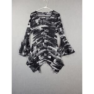 Dor Dor Couture Black Bell Sleeve Uneven Hem Mesh Cover Up Top Women's Medium